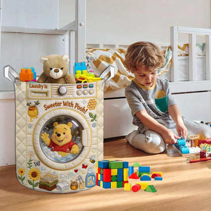 Laundry Is Sweeter With Yellow Bear - Personalized Quilted Laundry Basket - NSK10115