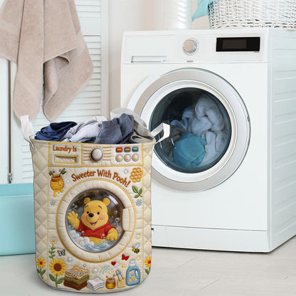 Laundry Is Sweeter With Yellow Bear - Personalized Quilted Laundry Basket - NSK10115