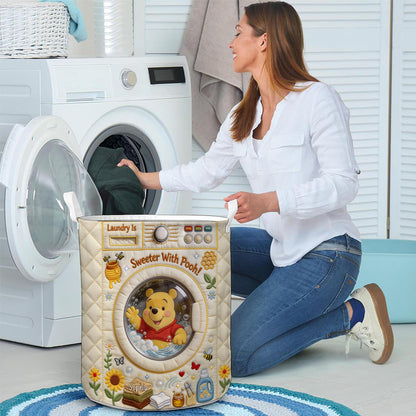 Laundry Is Sweeter With Yellow Bear - Personalized Quilted Laundry Basket - NSK10115