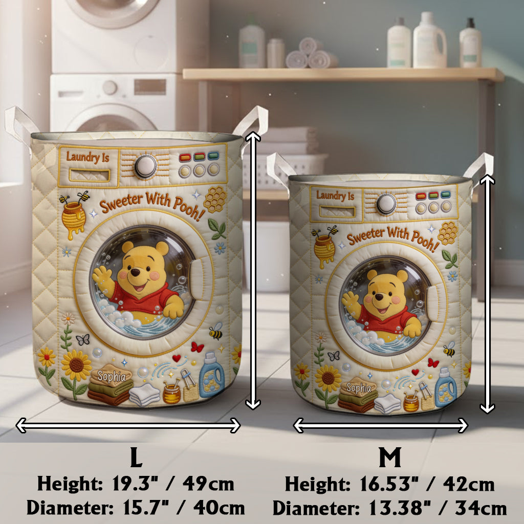 Laundry Is Sweeter With Yellow Bear - Personalized Quilted Laundry Basket - NSK10115