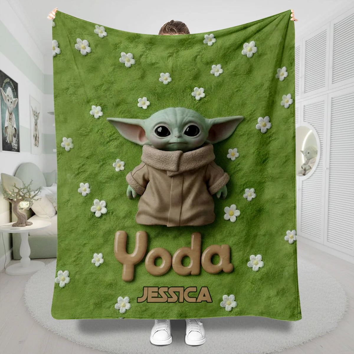 Cute Yoda - Personalized The Force Blanket - EAJBLK12002