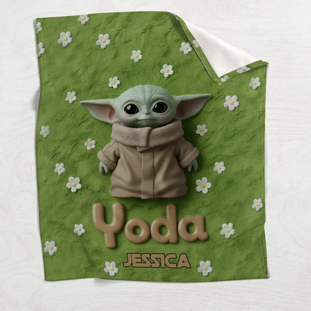Cute Yoda - Personalized The Force Blanket - EAJBLK12002