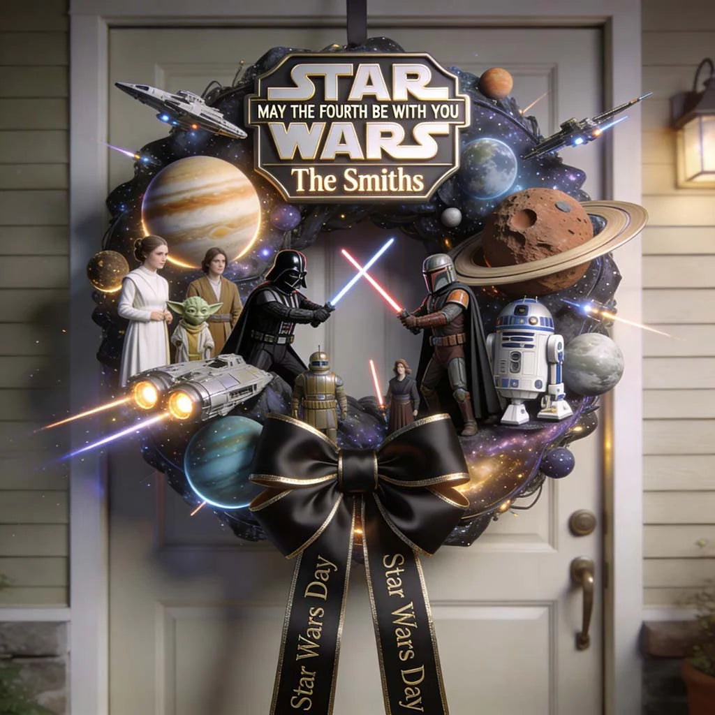 May The Fourth Be With You - Personalized The Force Shaped Wood Sign With Sash - MNPS01WS