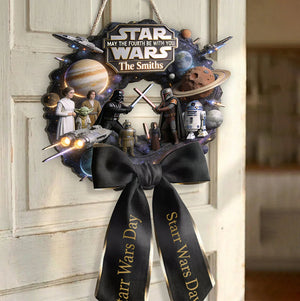 May The Fourth Be With You - Personalized The Force Shaped Wood Sign With Sash - MNPS01WS
