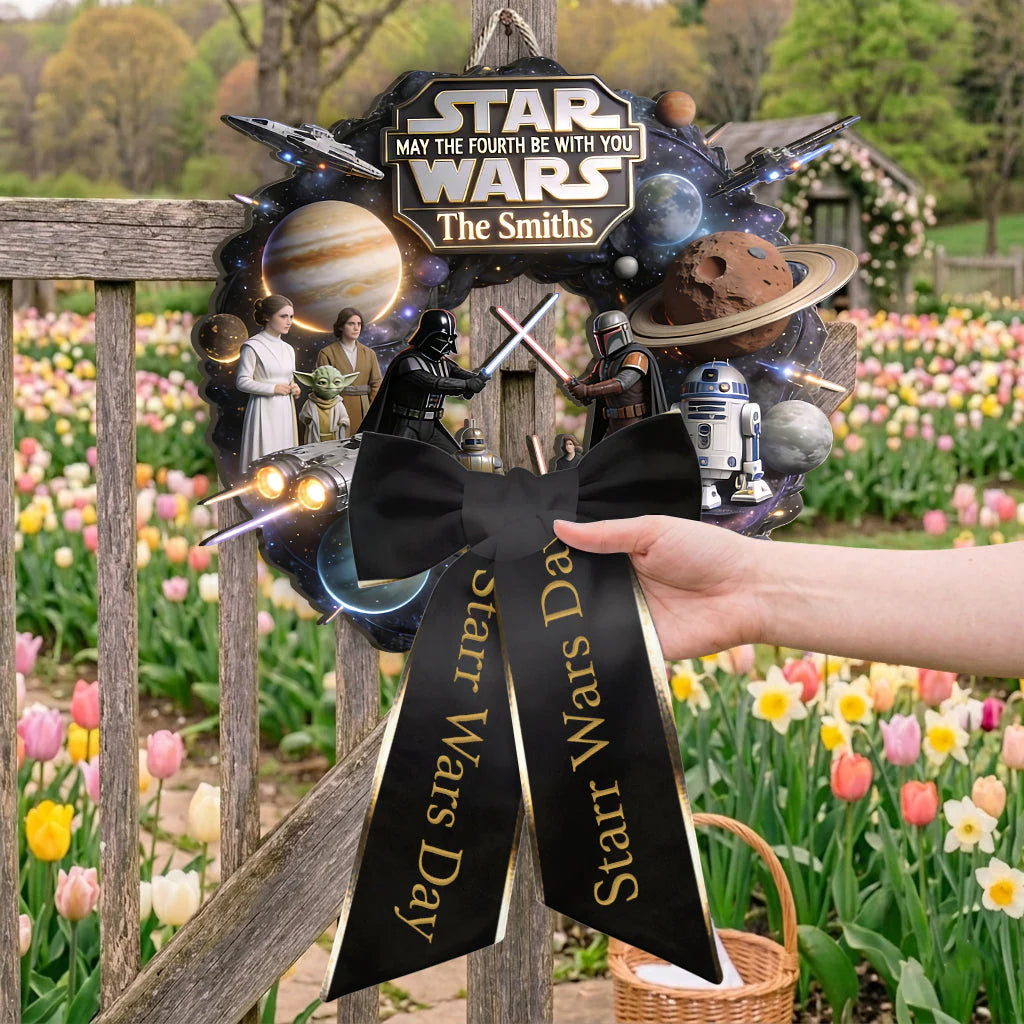 May The Fourth Be With You - Personalized The Force Shaped Wood Sign With Sash - MNPS01WS