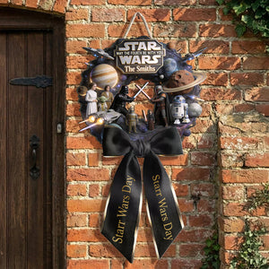 May The Fourth Be With You - Personalized The Force Shaped Wood Sign With Sash - MNPS01WS