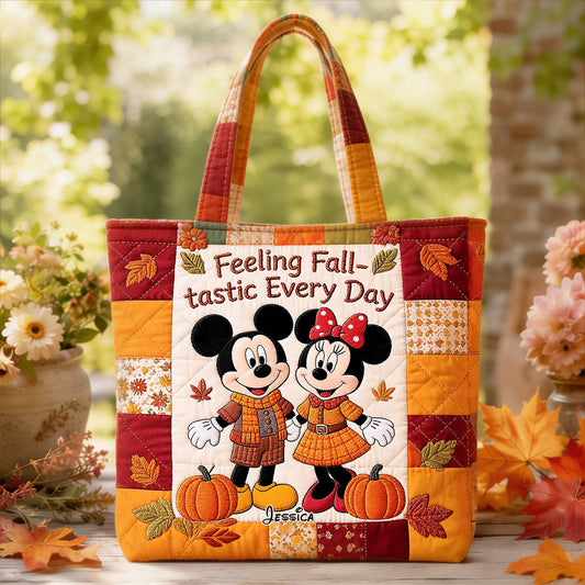 Cartoon Mouse Couple Autumn Vibes - Personalized Quilted Tote Bag - NSK10093