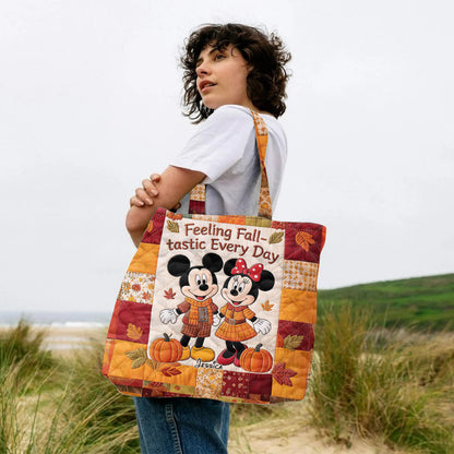 Cartoon Mouse Couple Autumn Vibes - Personalized Quilted Tote Bag - NSK10093