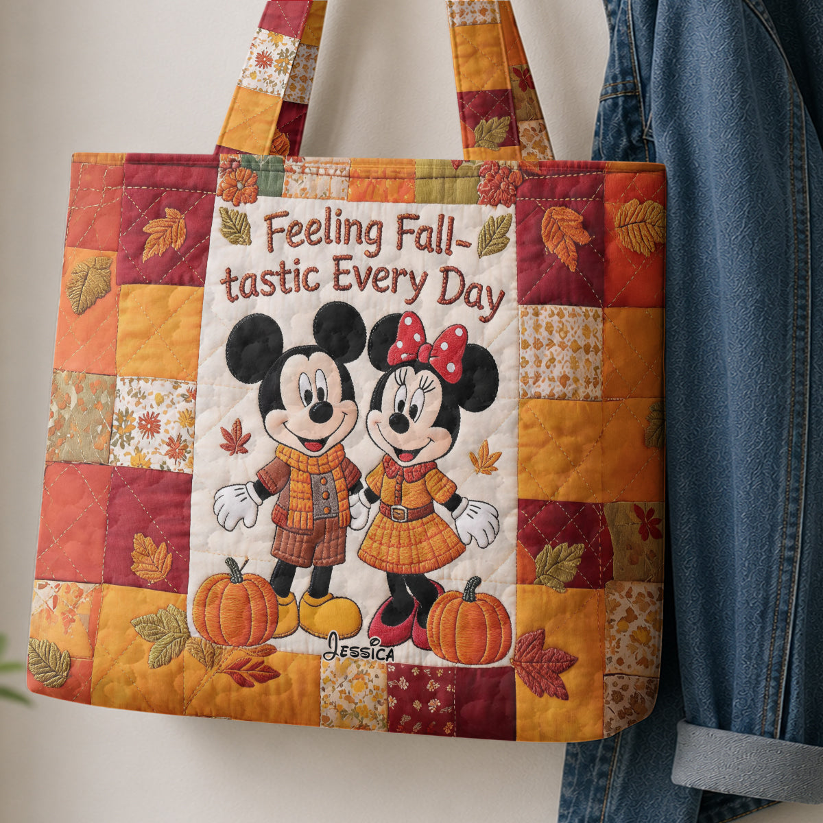 Cartoon Mouse Couple Autumn Vibes - Personalized Quilted Tote Bag - NSK10093