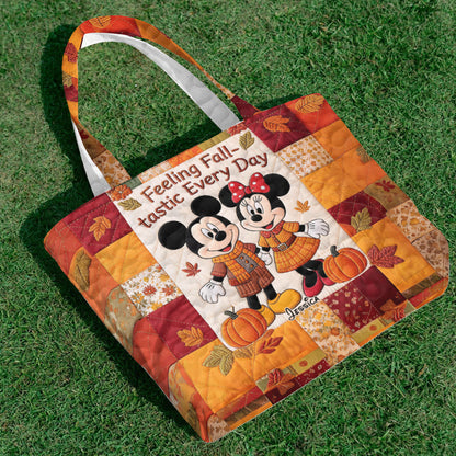 Cartoon Mouse Couple Autumn Vibes - Personalized Quilted Tote Bag - NSK10093
