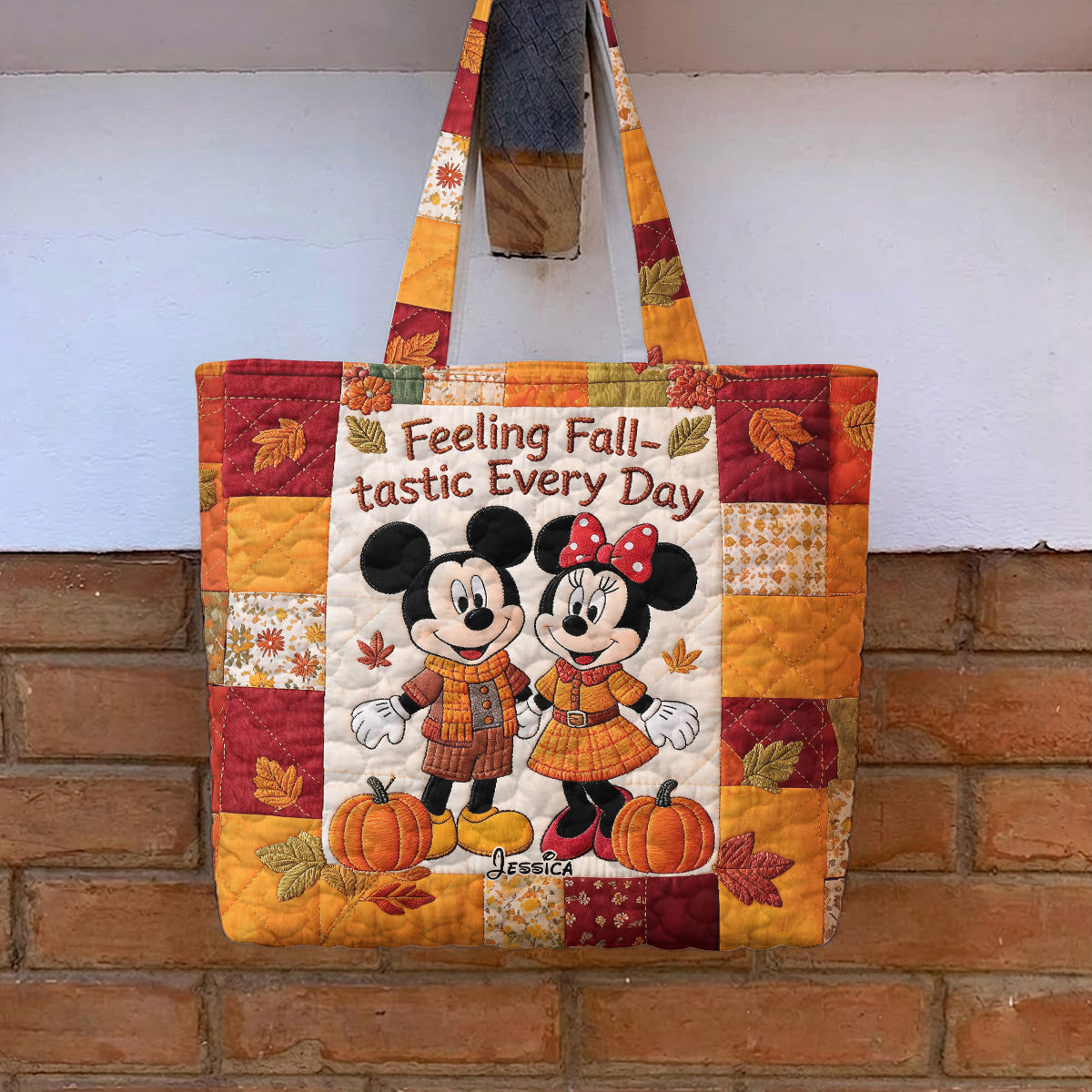 Cartoon Mouse Couple Autumn Vibes - Personalized Quilted Tote Bag - NSK10093