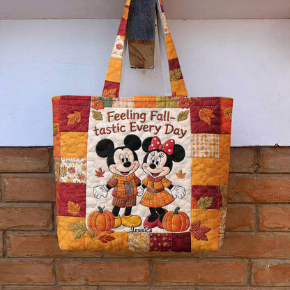 Cartoon Mouse Couple Autumn Vibes - Personalized Quilted Tote Bag - NSK10093