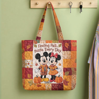 Cartoon Mouse Couple Autumn Vibes - Personalized Quilted Tote Bag - NSK10093
