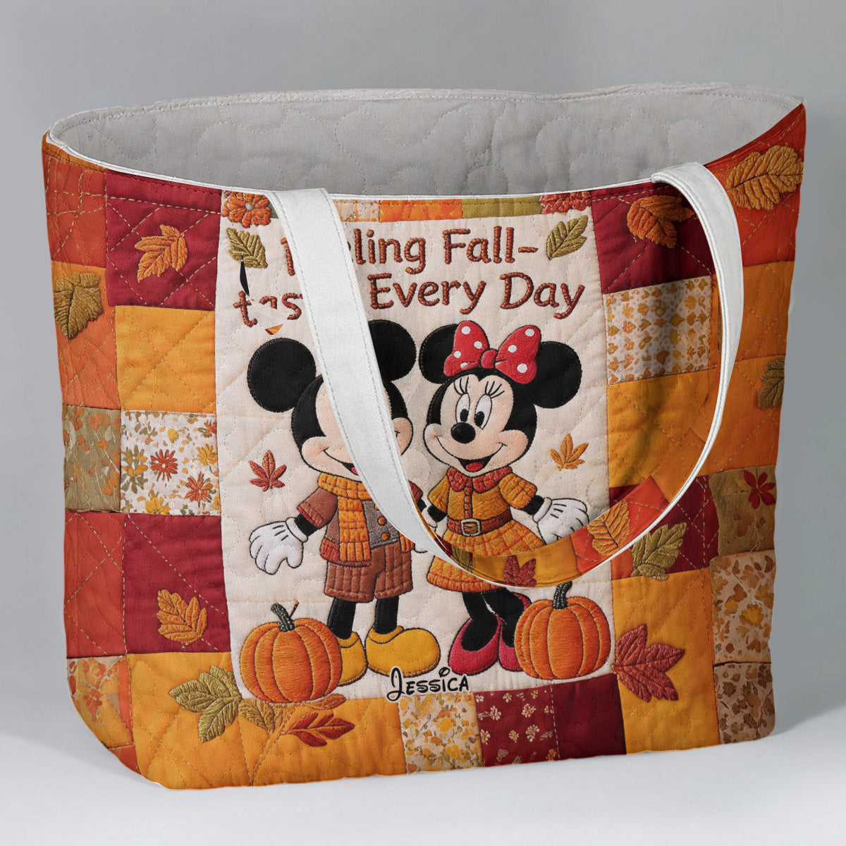 Cartoon Mouse Couple Autumn Vibes - Personalized Quilted Tote Bag - NSK10093