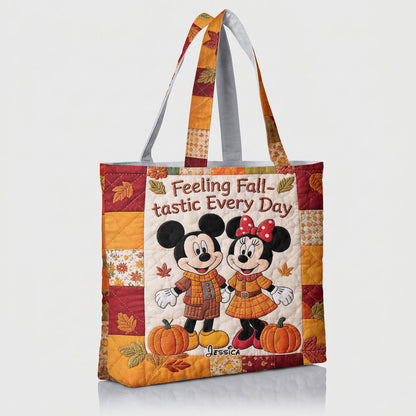 Cartoon Mouse Couple Autumn Vibes - Personalized Quilted Tote Bag - NSK10093