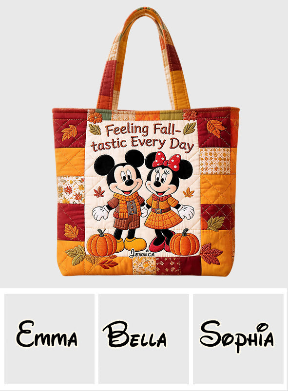 Cartoon Mouse Couple Autumn Vibes - Personalized Quilted Tote Bag - NSK10093