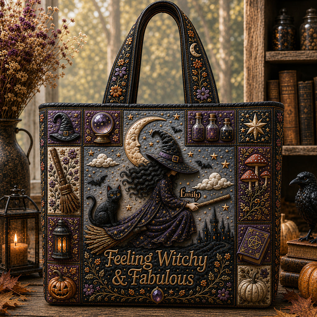 Feeling Witchy & Fabulous - Personalized Quilted Tote Bag - NSK10111