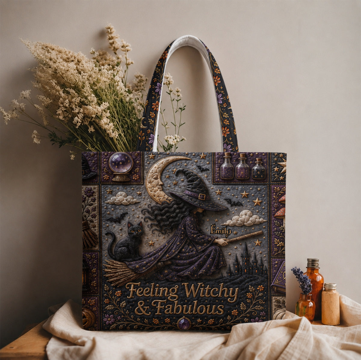 Feeling Witchy & Fabulous - Personalized Quilted Tote Bag - NSK10111