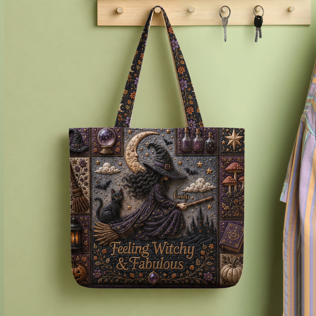 Feeling Witchy & Fabulous - Personalized Quilted Tote Bag - NSK10111