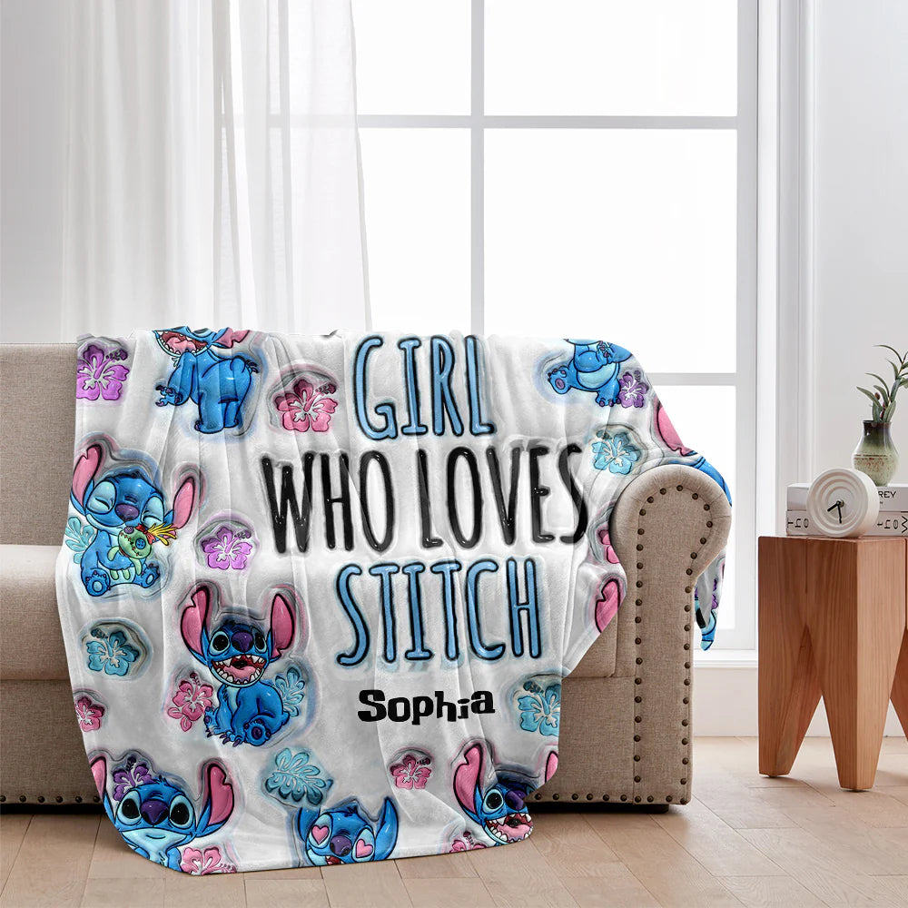 Just A Girl Loves Stich - Personalized 3D Inflated Effect  Blanket