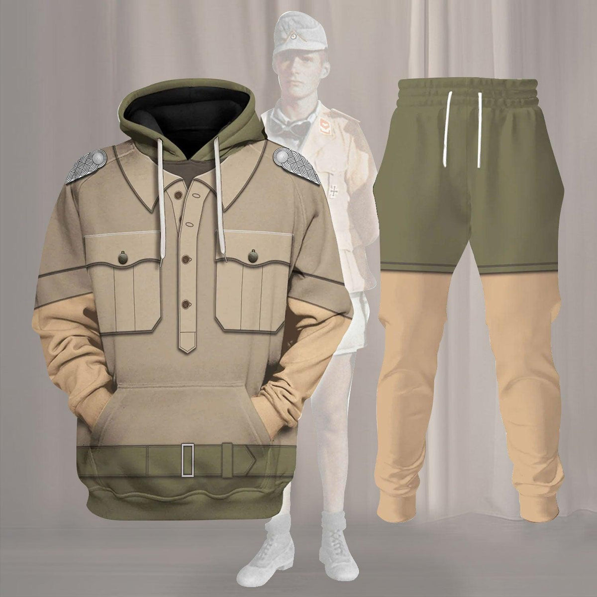 Afrikakorps Officer Costume Hoodie, Sweatshirt, T-Shirt, Tracksuit for Cosplay MNP062CS