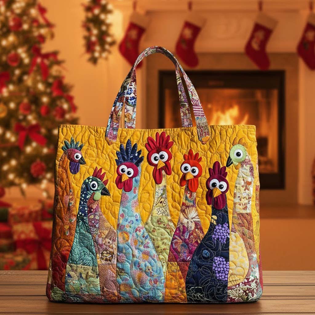 Everyday Colorful Chickens Quilted Tote