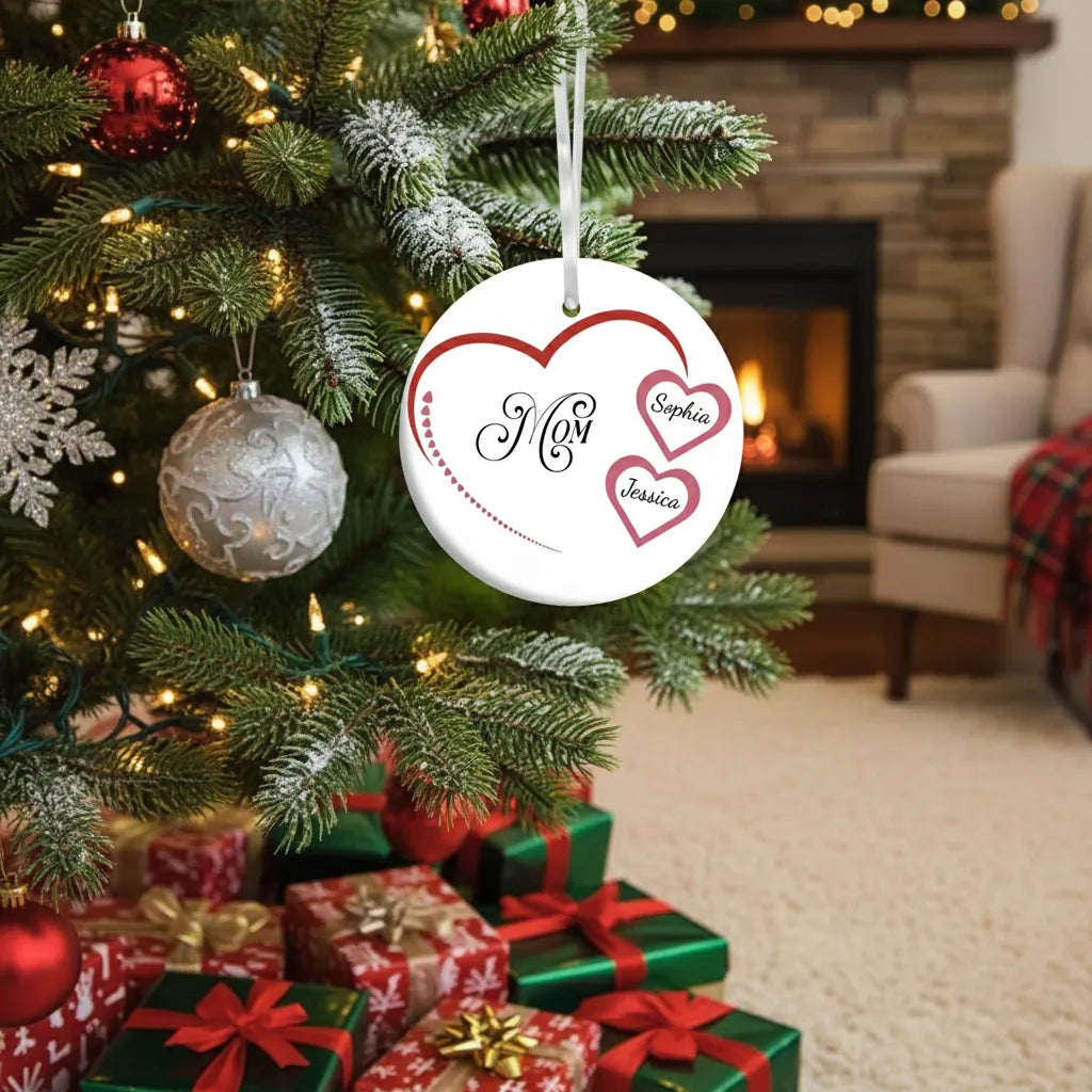 Mom Heart - Personalized Mom Ceramic Ornament