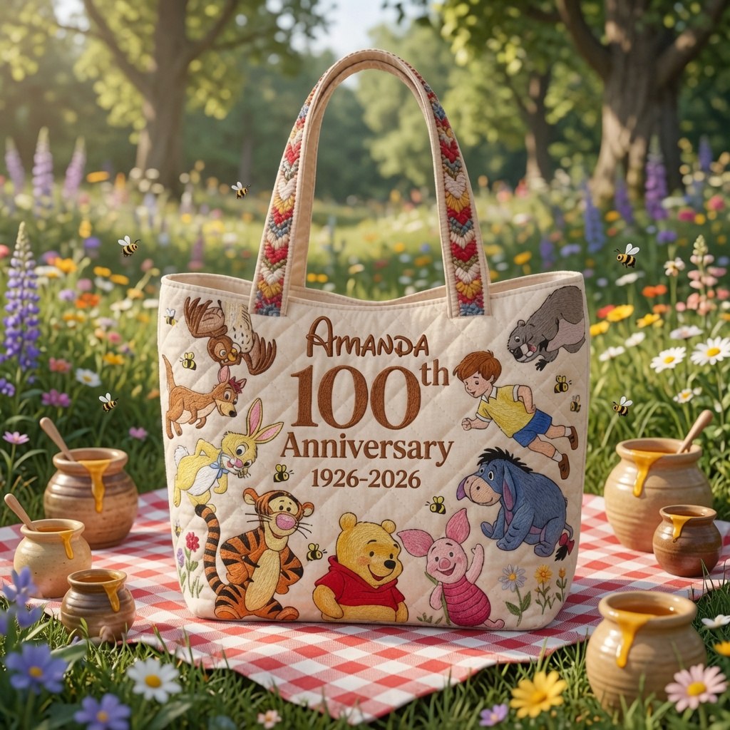 Honey Bear Celebrate 100 Years Of Friendship - Personalized Quilted Tote Bag - NSK10026