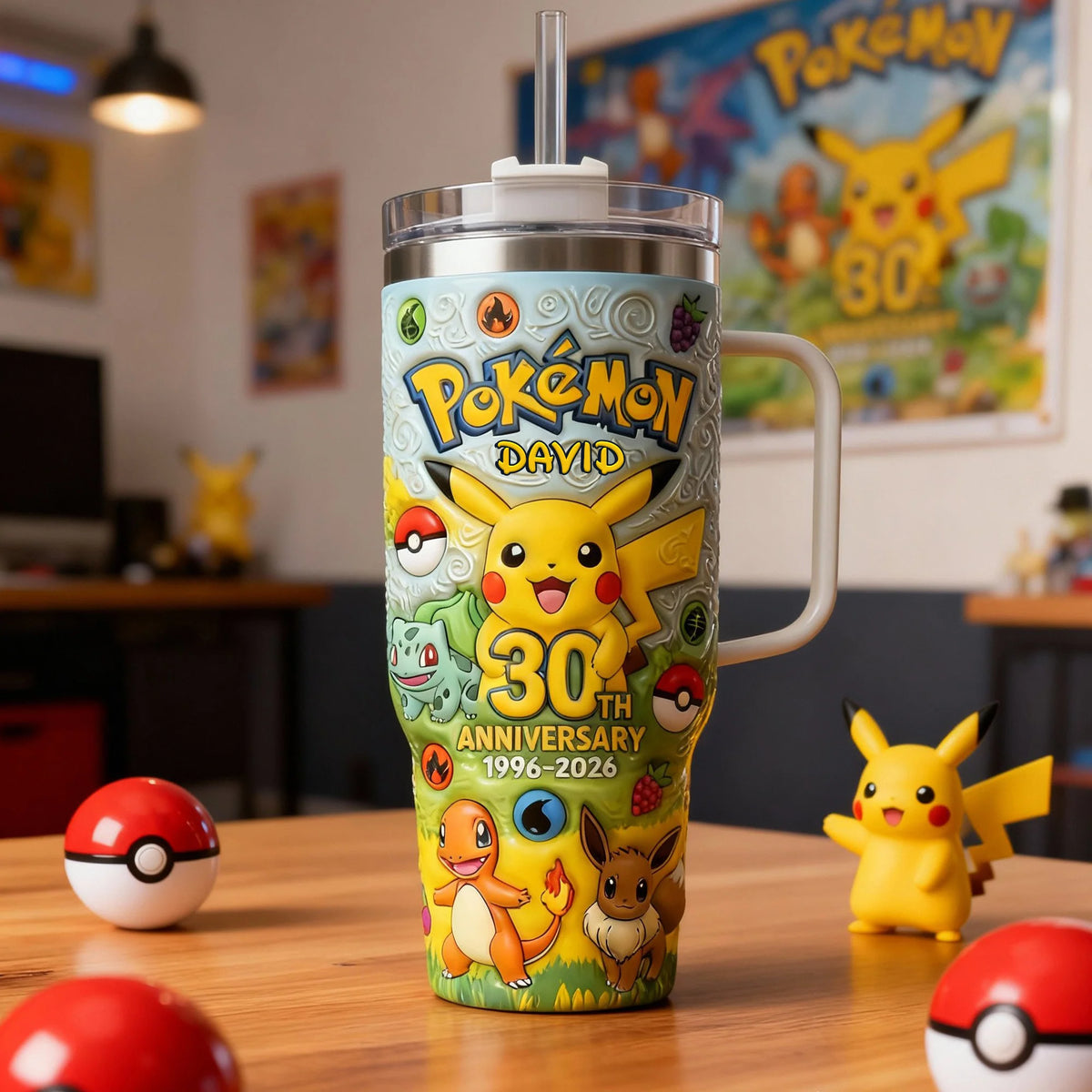 Celebrate 30th Anniversary Of Catching Them All - Personalized Tumbler With Handle | MNP01005T
