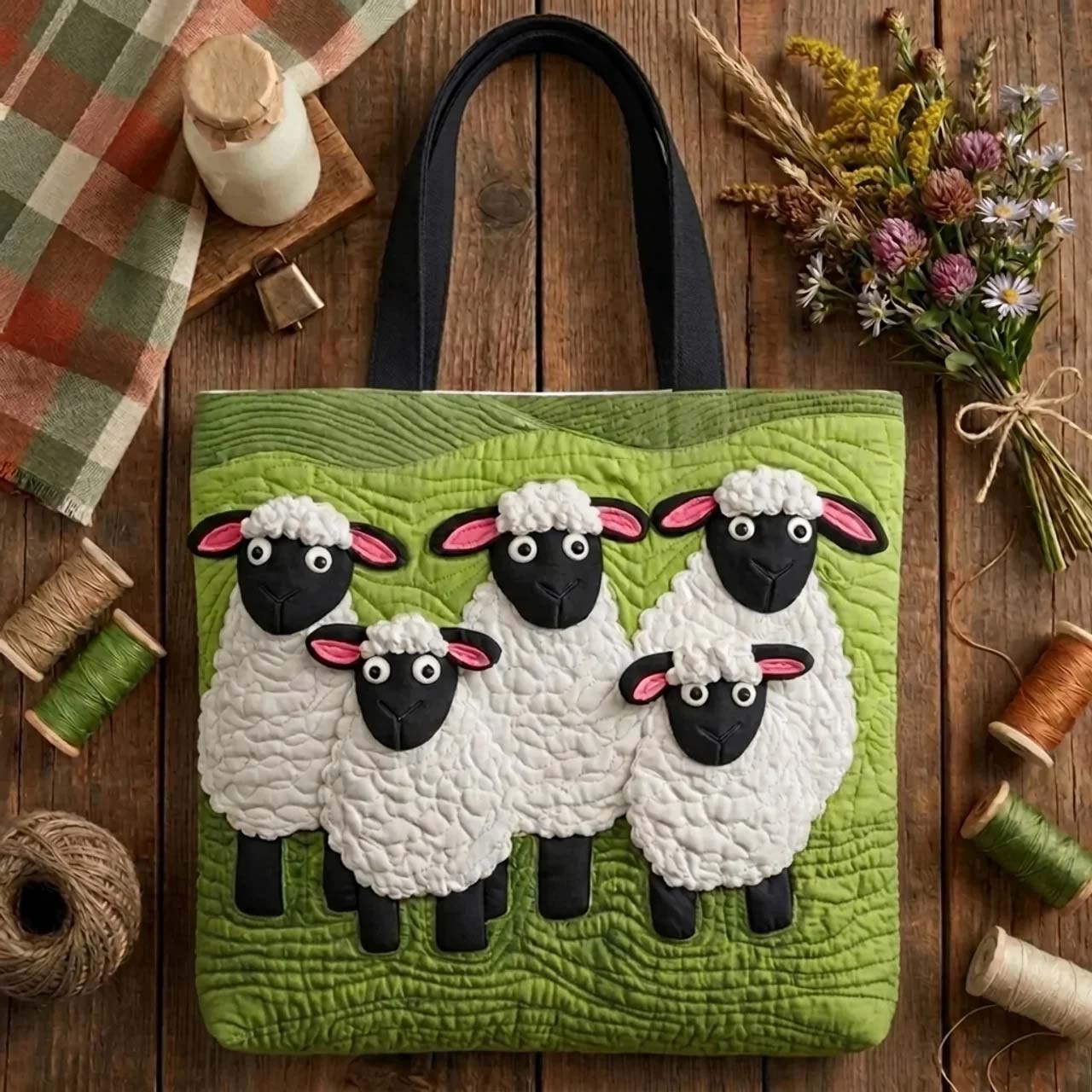 Sheep Farm Animals Quilted Tote