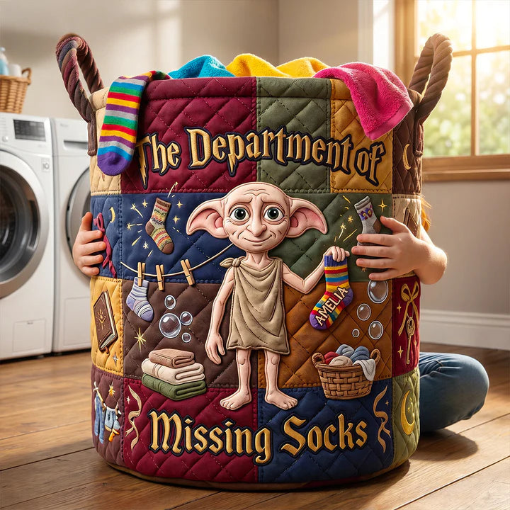 The Department Of Missing Socks - Personalized Quilted Laundry Basket - Gift For Laundry Lovers - NSK10081