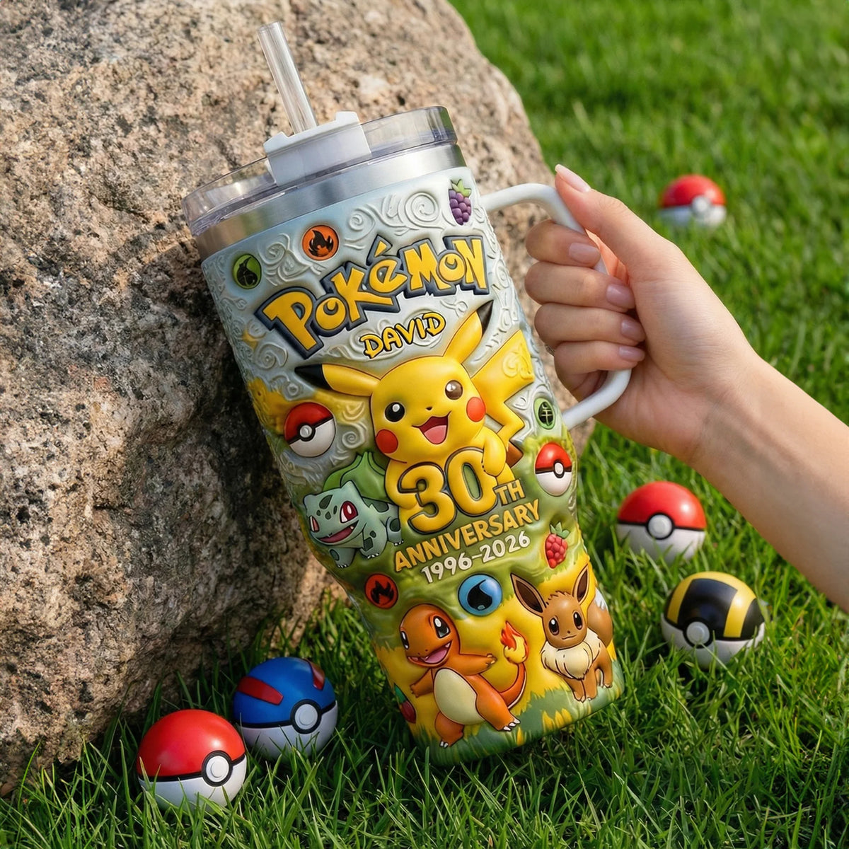 Celebrate 30th Anniversary Of Catching Them All - Personalized Tumbler With Handle | MNP01005T