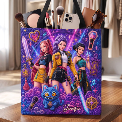 Girls Purple Neon Music Squad - Personalized Tote Bag - NSK10076