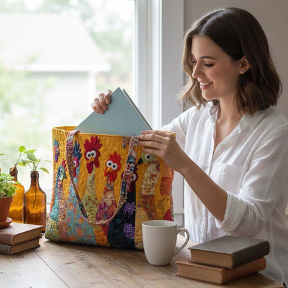 Everyday Colorful Chickens Quilted Tote