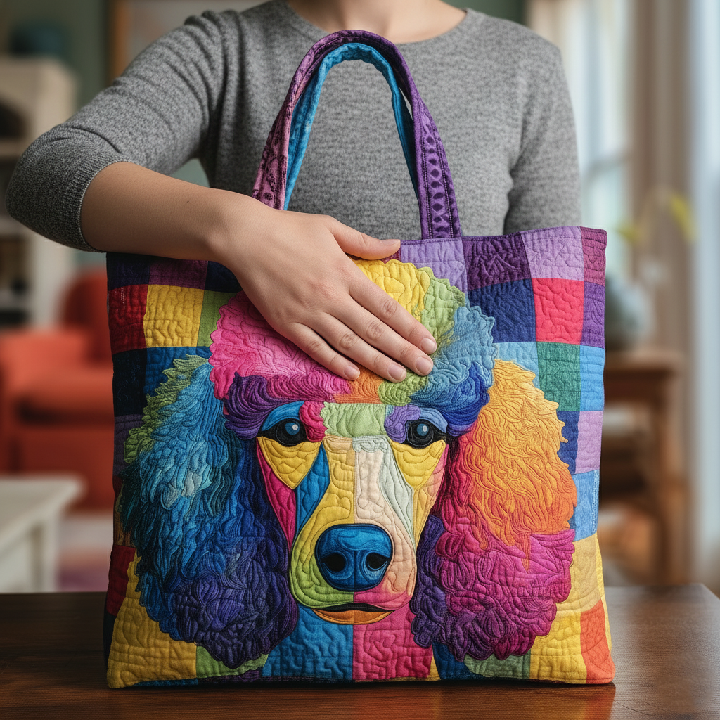 Colorful Poodle Artwork Quilted Tote