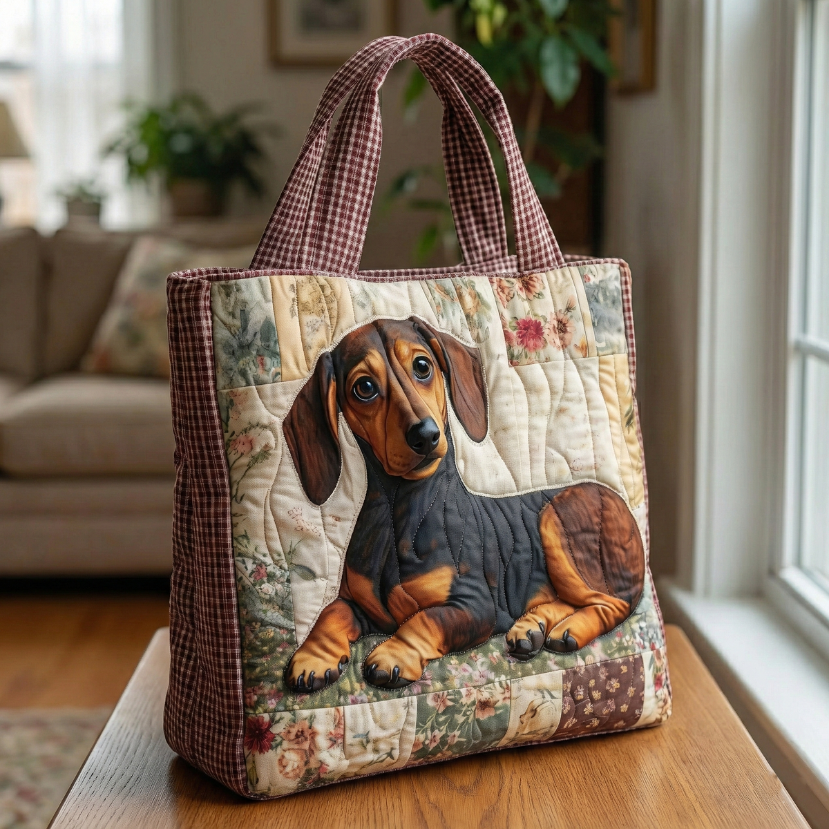 Dachshund Dog Portrait Quilted Tote