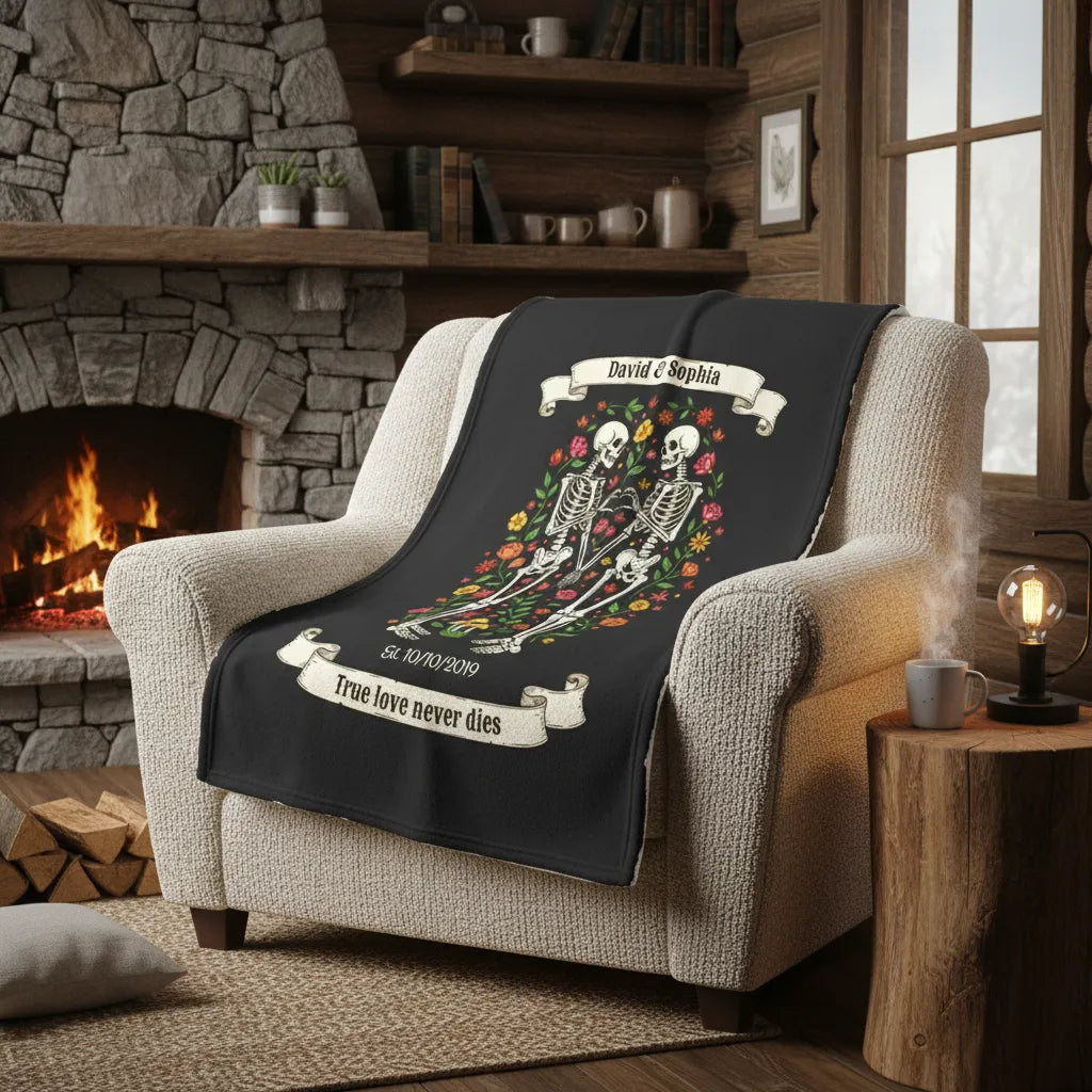 True Love Never Dies - Personalized Couple Blanket