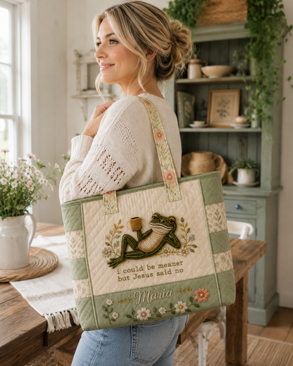 Funny Christian Frog - Personalized Quilted Tote Bag - NSK10082