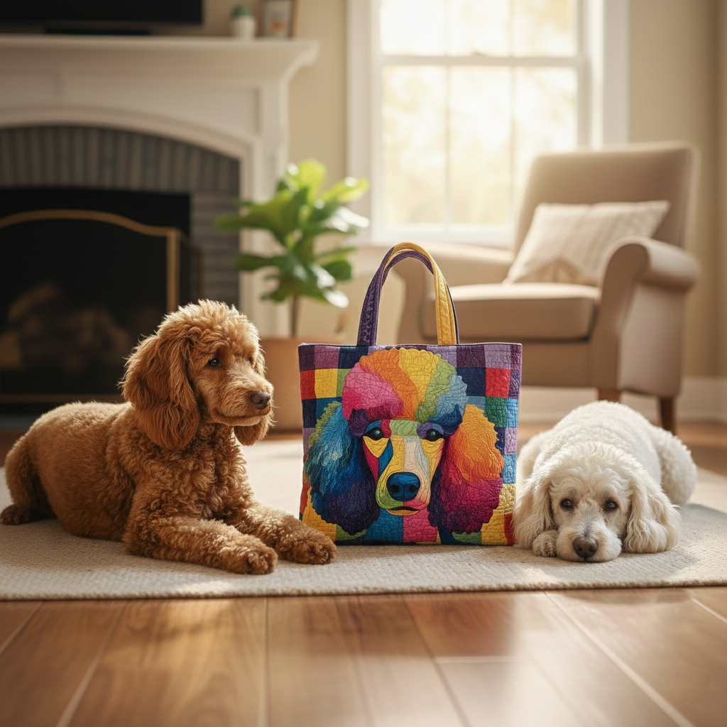 Colorful Poodle Artwork Quilted Tote