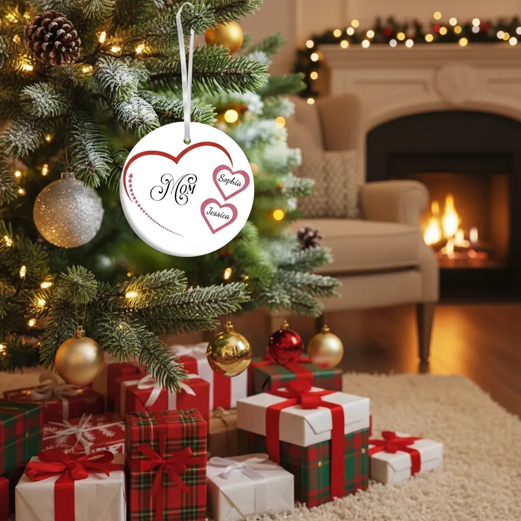 Mom Heart - Personalized Mom Ceramic Ornament