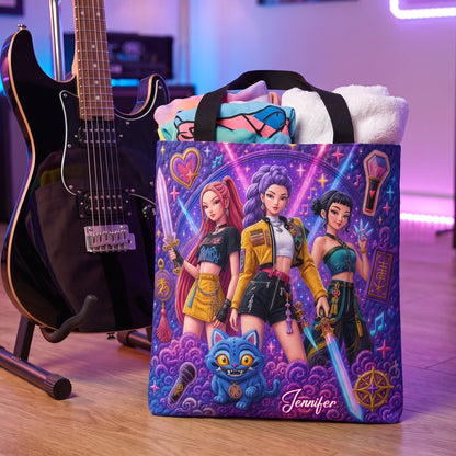 Girls Purple Neon Music Squad - Personalized Tote Bag - NSK10076