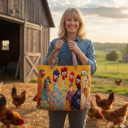 Everyday Colorful Chickens Quilted Tote