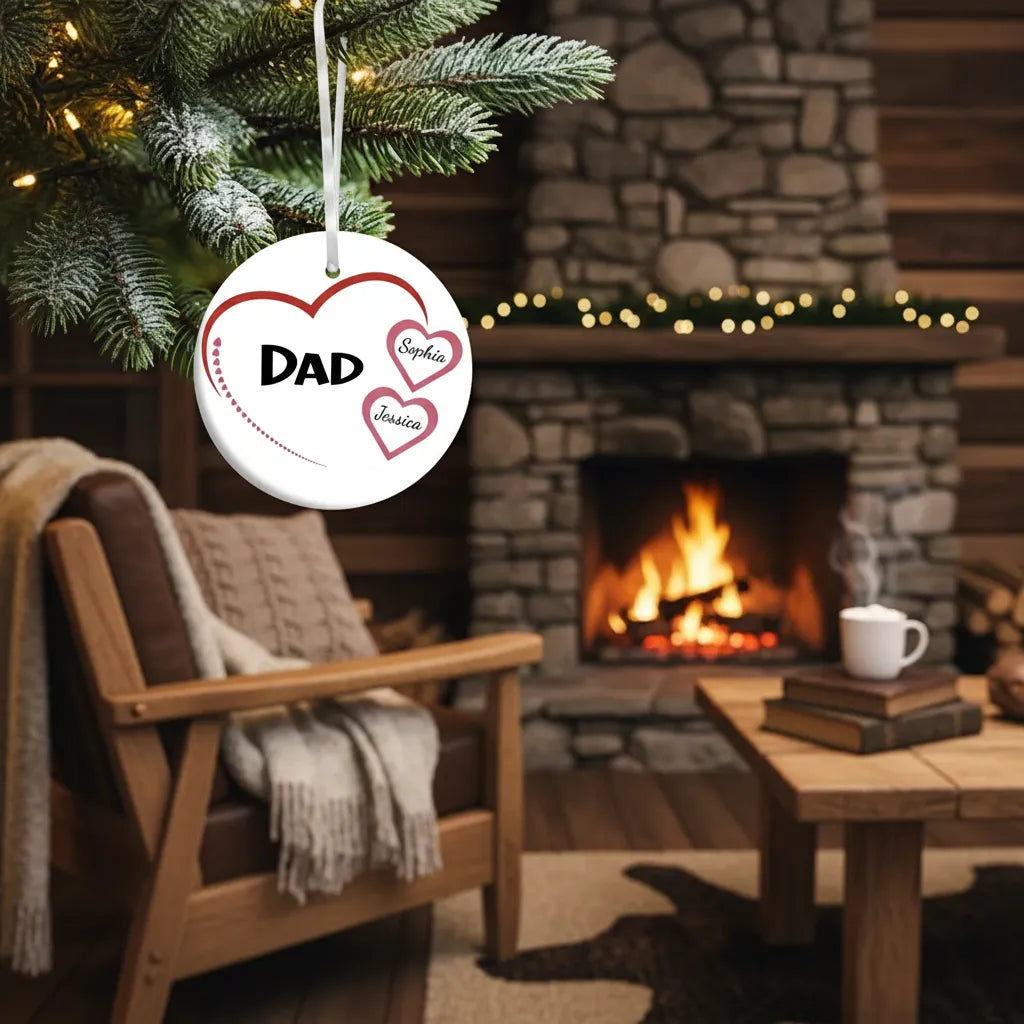 Dad Heart - Personalized Dad Ceramic Ornament