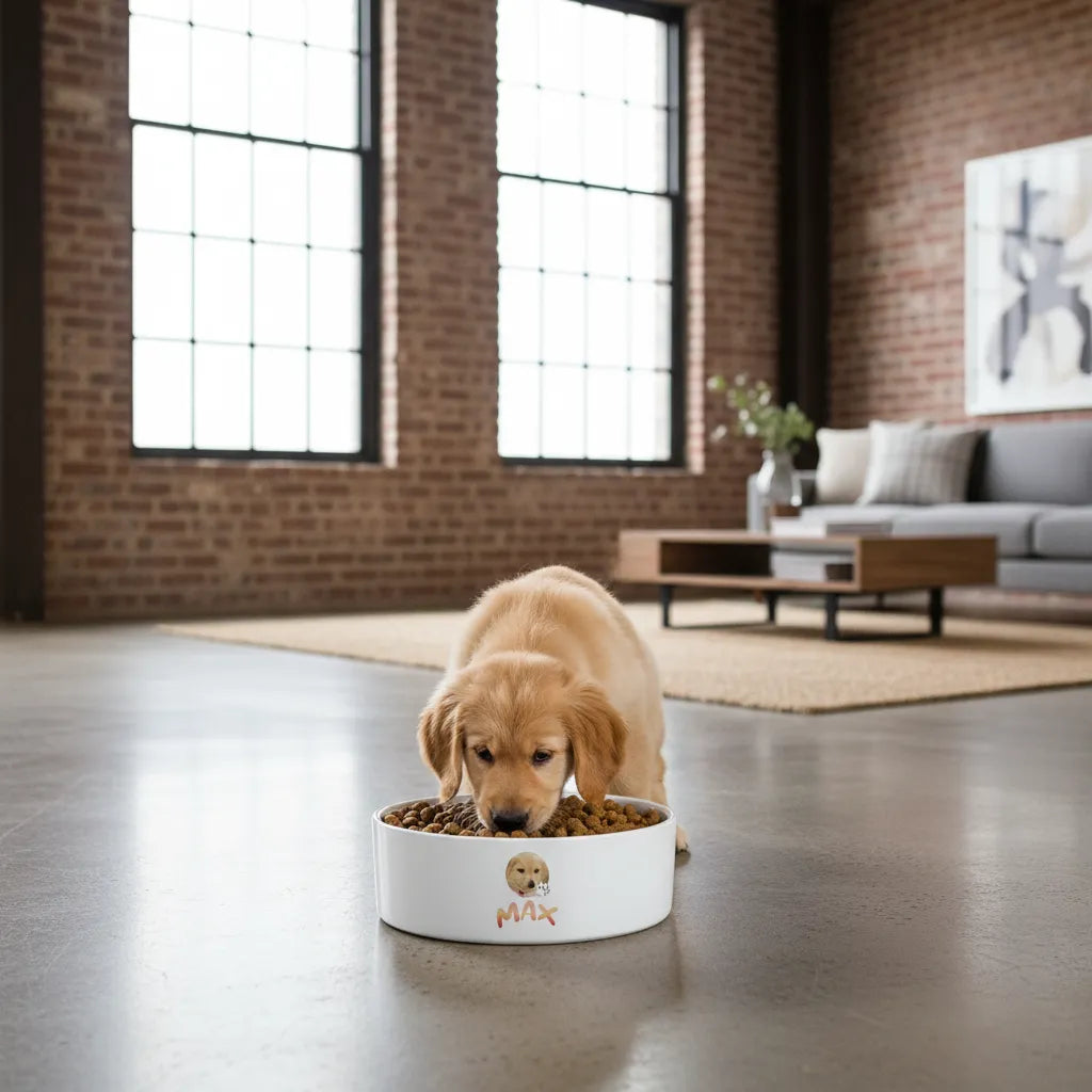 Pet Photo with name in Gradient Finish - Personalized Ceramic Pet Bowl