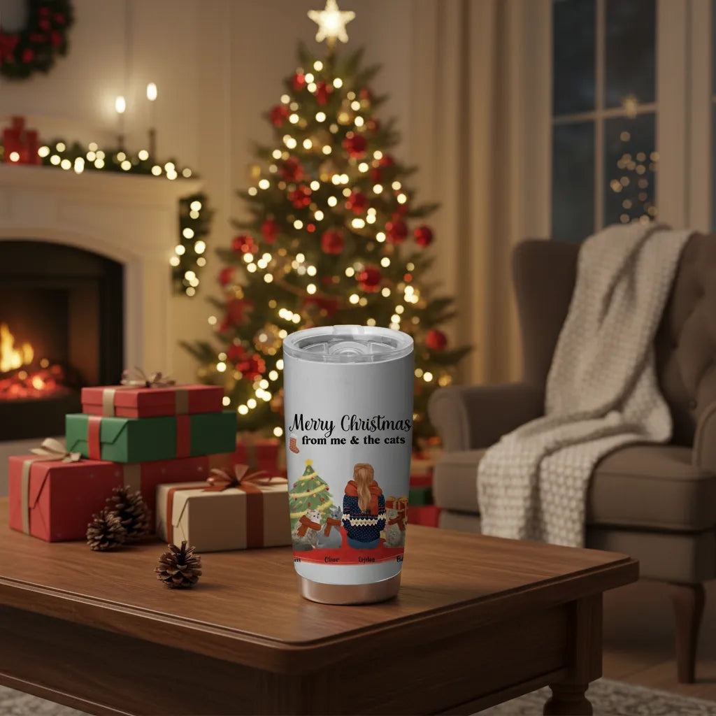 Merry Christmas from me & the cats  - Personalized Cat Tumbler