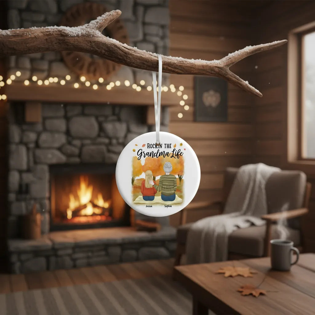 Rockin the grandparent life - Personalized Family Ceramic Ornament