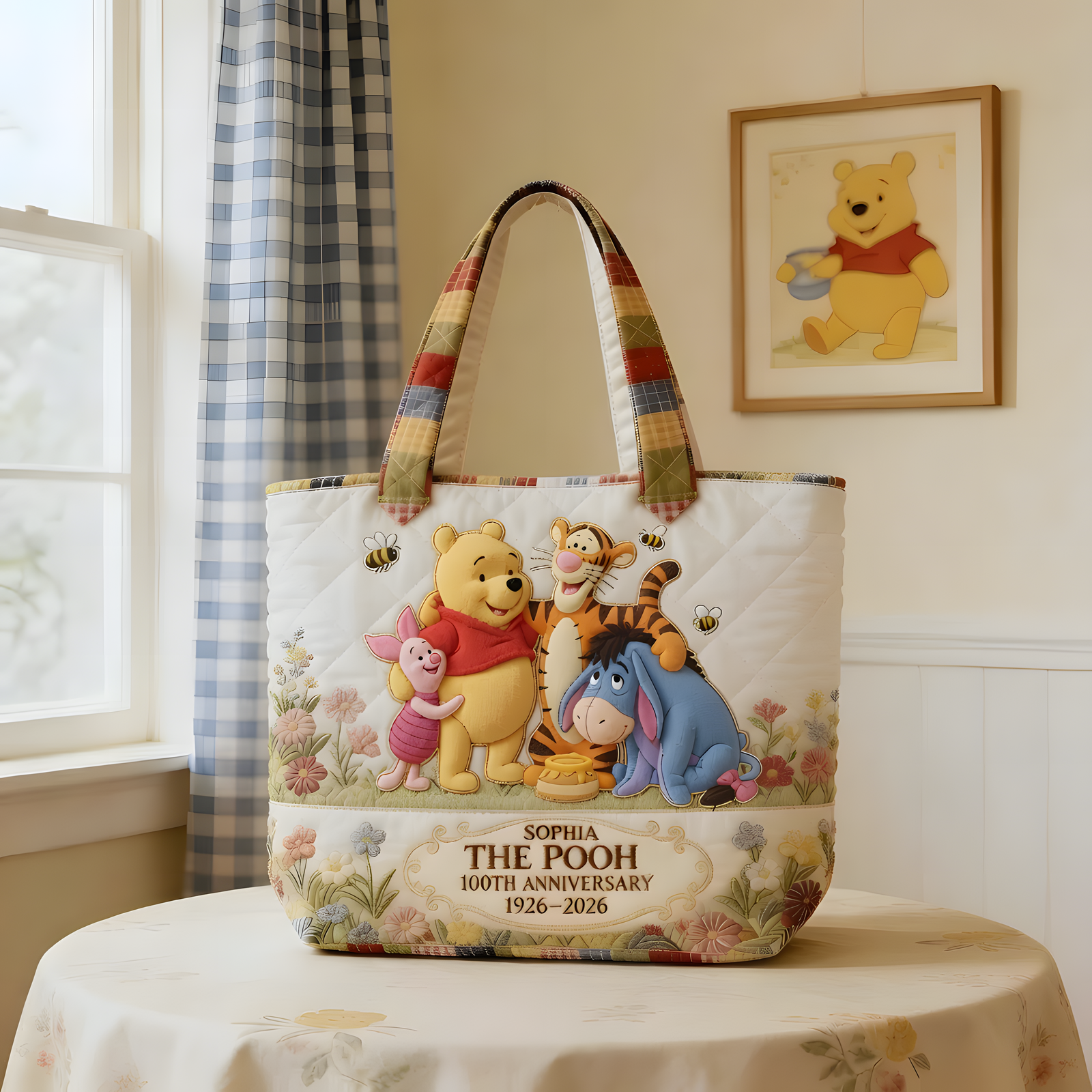 Honey Bear Celebrate Our 100th Anniversary - Personalized Quilted Tote Bag - NSK10008