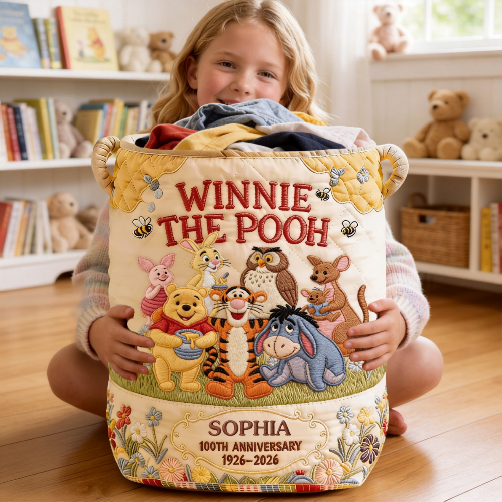 Honey Bear Celebrate 100 Years Of Friendship - Personalized Quilted Laundry Basket - NSK10108