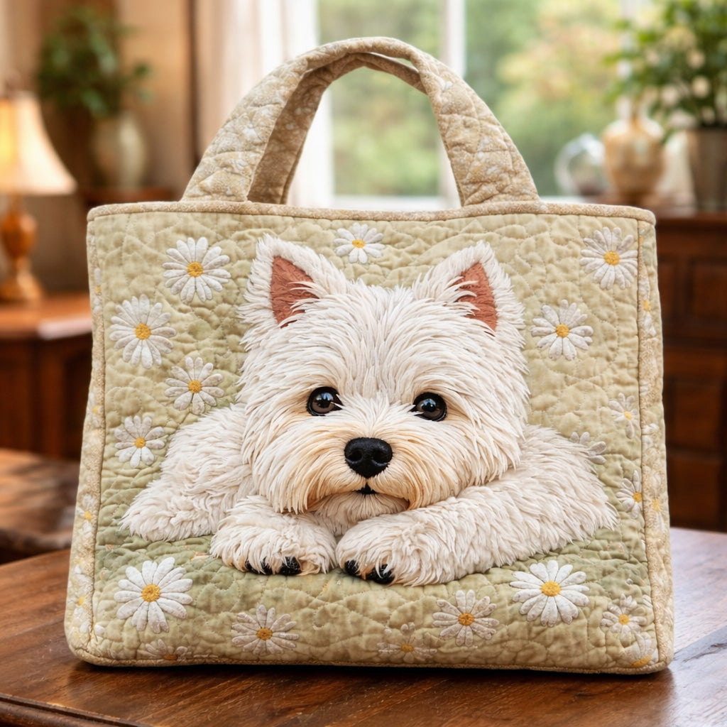 Westie Dog Daisies Quilted Tote