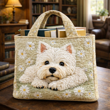 Westie Dog Daisies Quilted Tote